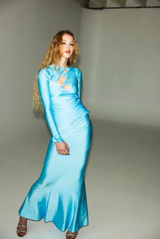 The Twisted Maxi Skirt in Aqua Blue