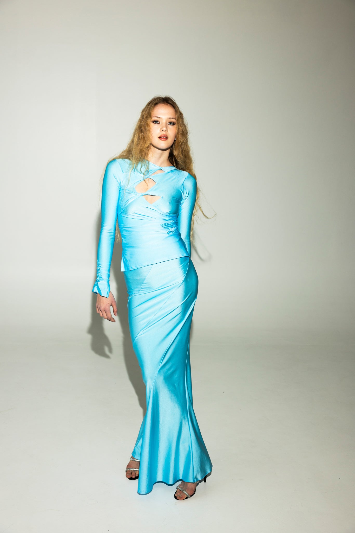 The Twisted Maxi Skirt in Aqua Blue