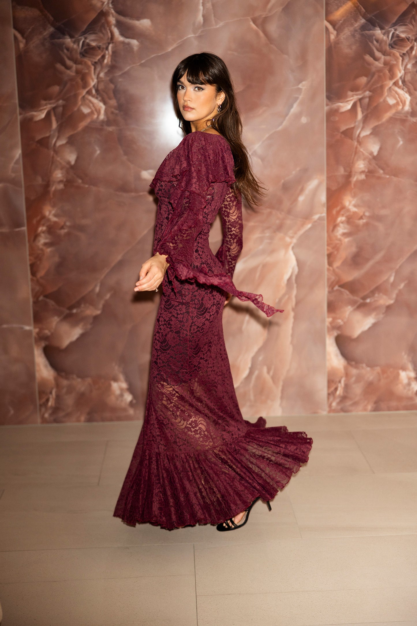 The Aurora dress in Burgundy Lace