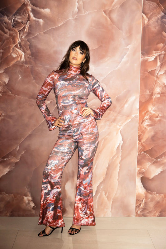 The Sequin Top in Red Lace