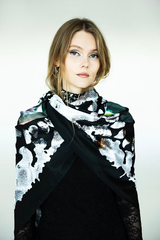 Flower Painting Silk Scarf 133 x 133 cm