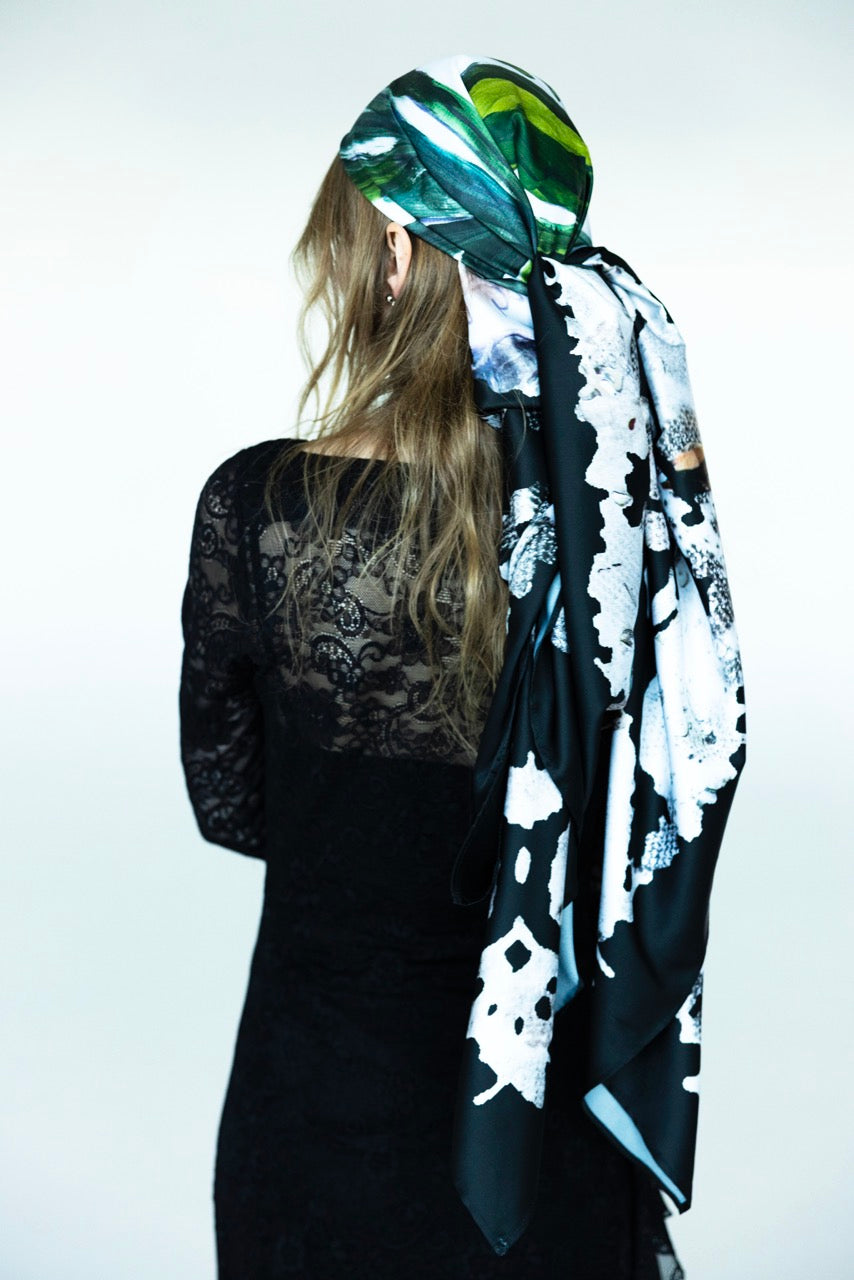 Flower Painting Silk Scarf 133 x 133 cm