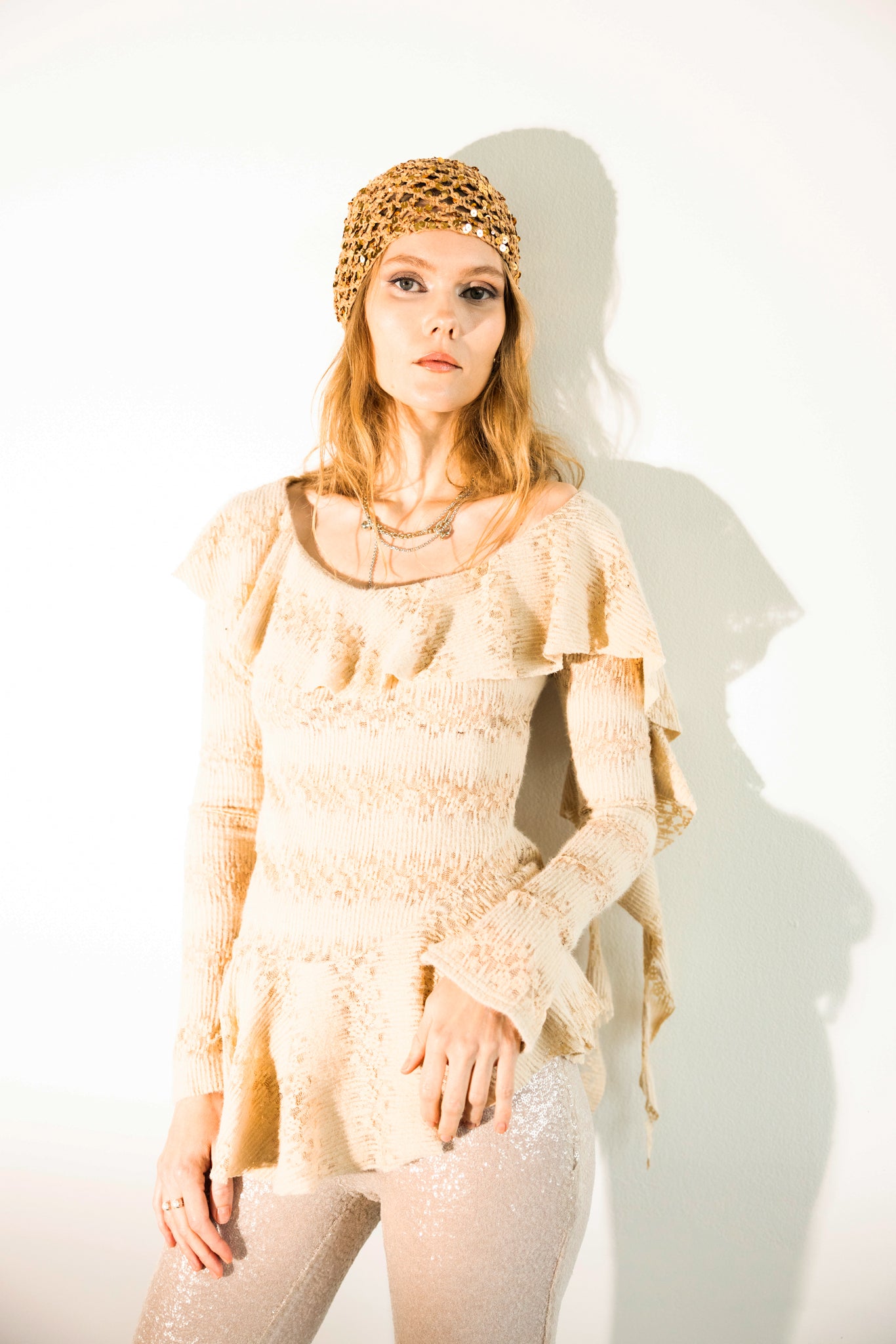 The Sequin Crochet Cap in Champagne