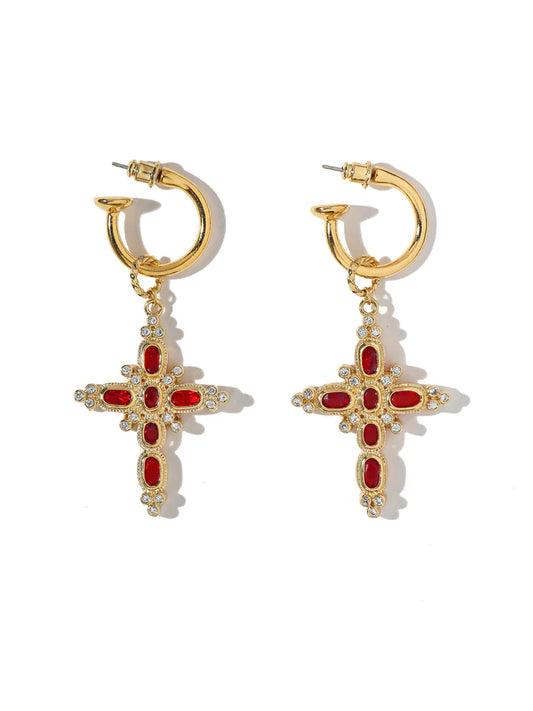 The Aalia Ruby Cross Earrings