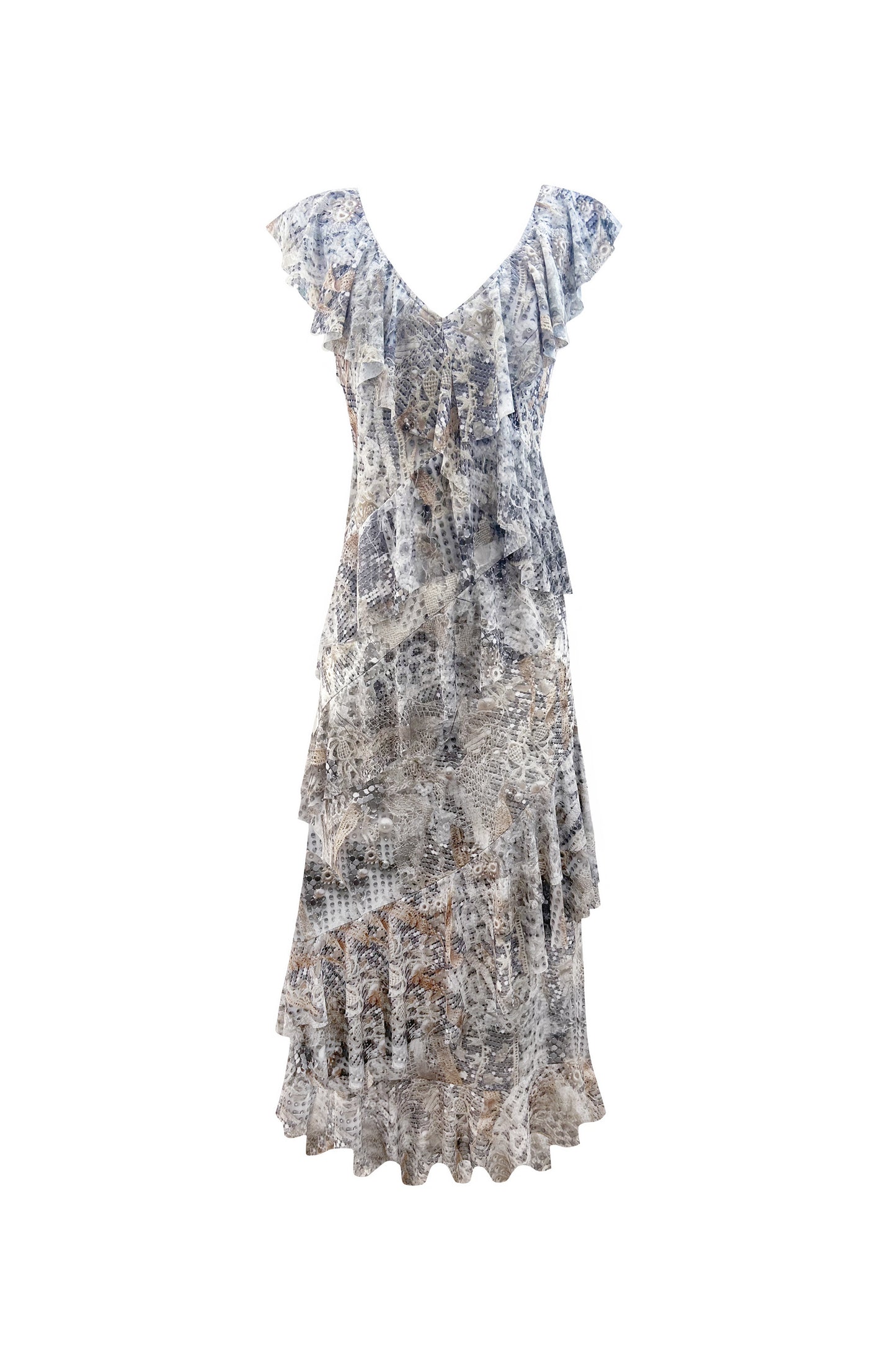 Frill Maxi Dress in Silver Current