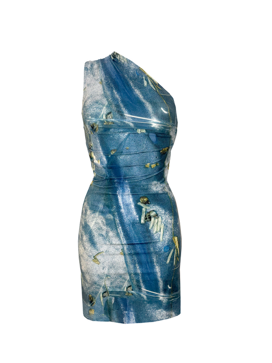 The One Shoulder Dress in Blue Crystal