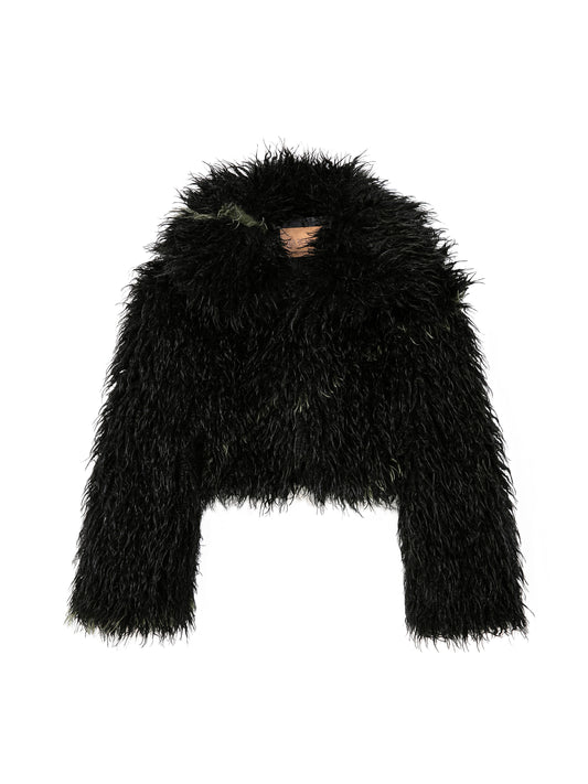 Spun Jacket - Black Green Feather Trim