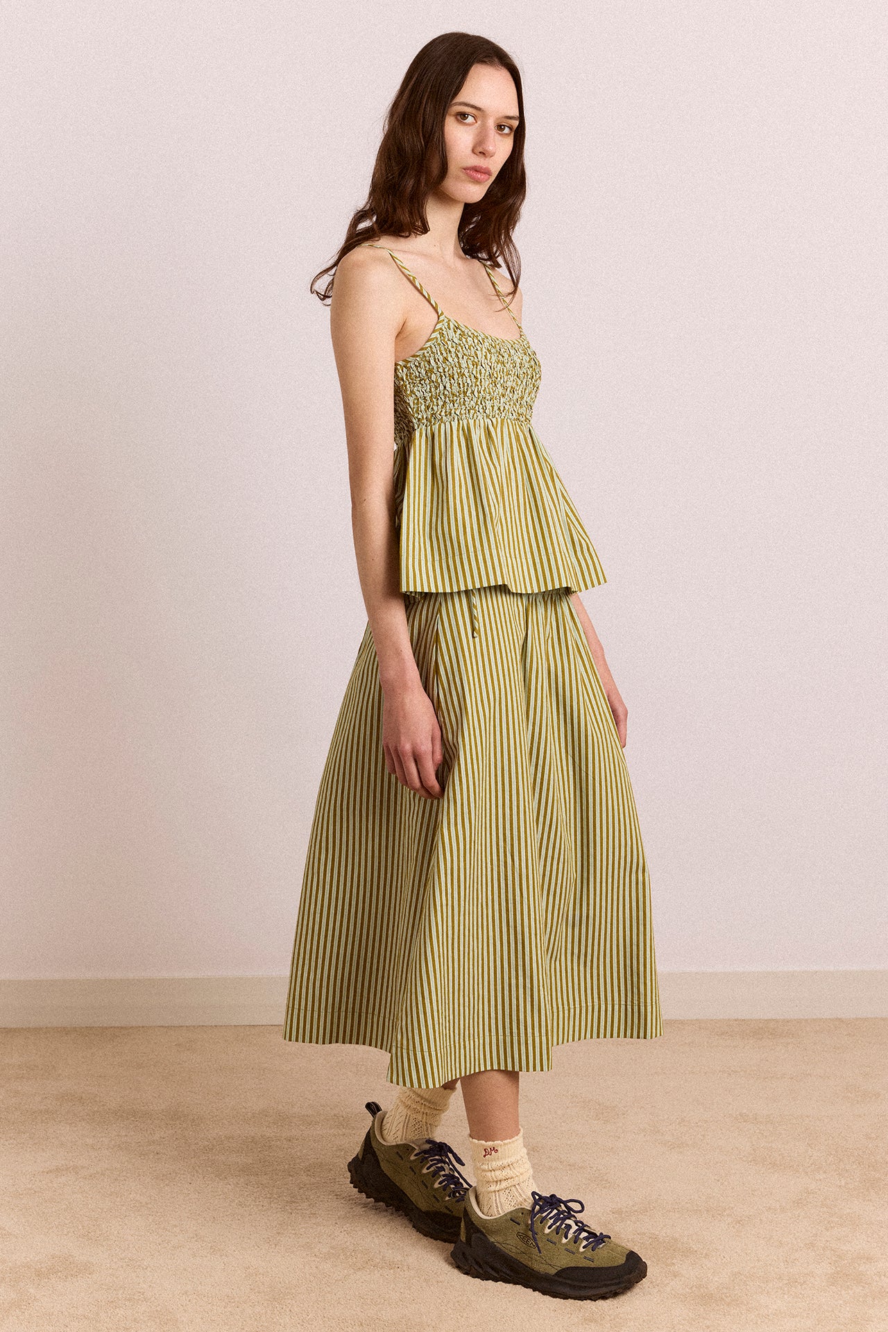 Caspia Volume Midi Skirt Basil Stripe