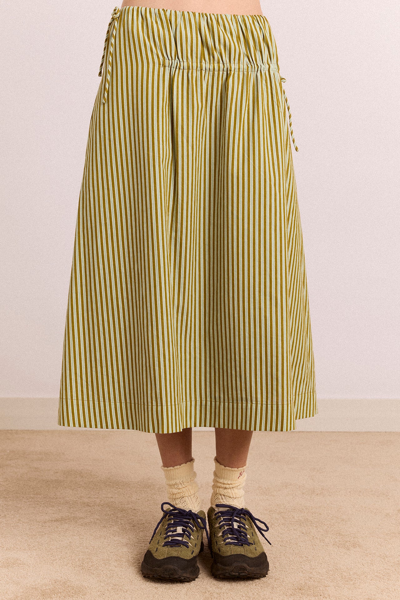 Caspia Volume Midi Skirt Basil Stripe