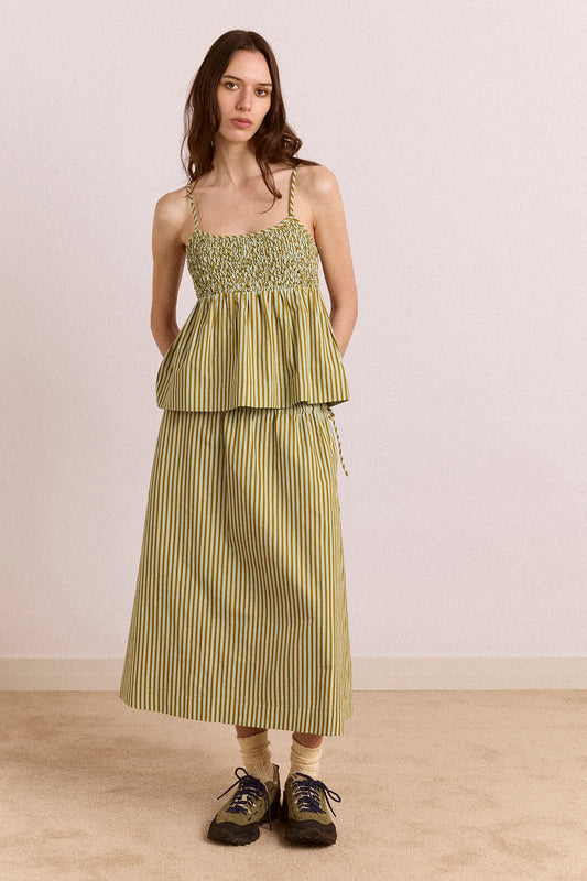 Caspia Volume Midi Skirt Basil Stripe