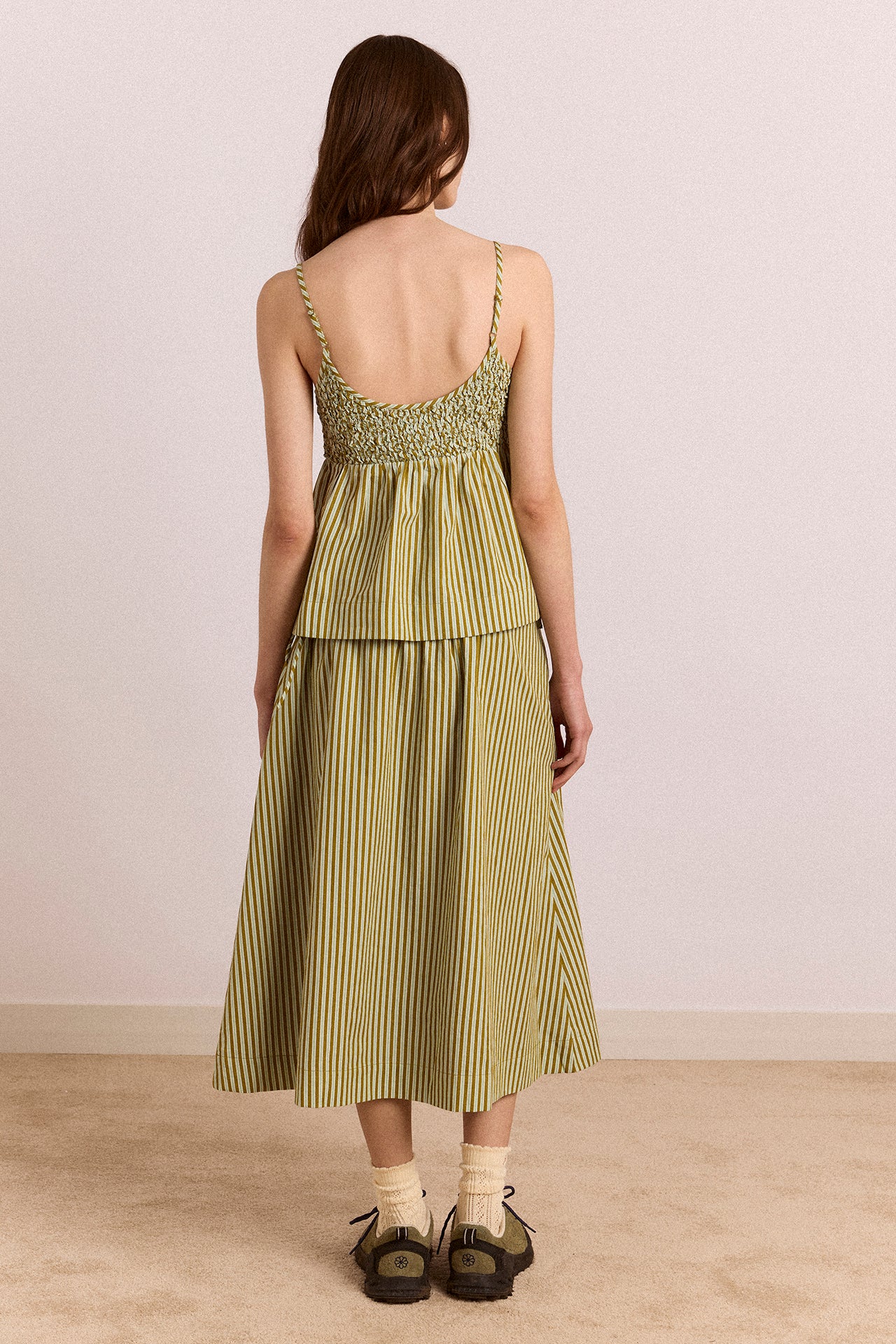 Caspia Volume Midi Skirt Basil Stripe