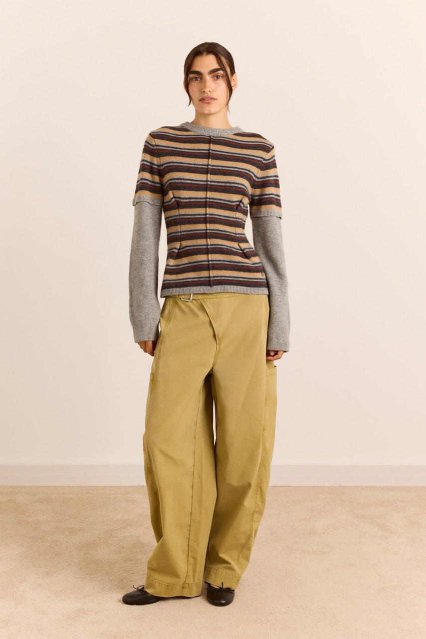 Clara Double Sleeve Merino Wool Jumper - Stripe