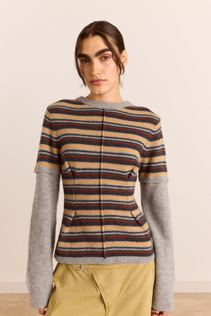 Clara Double Sleeve Merino Wool Jumper - Stripe