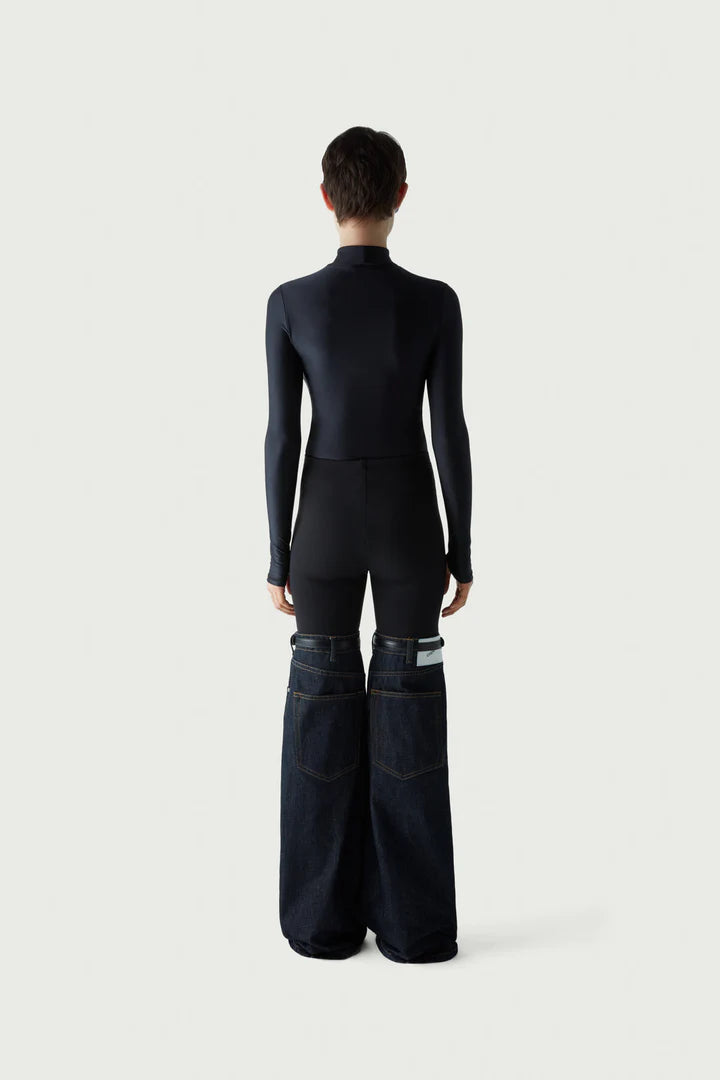 Hybrid Denim Flare Trousers - Navy