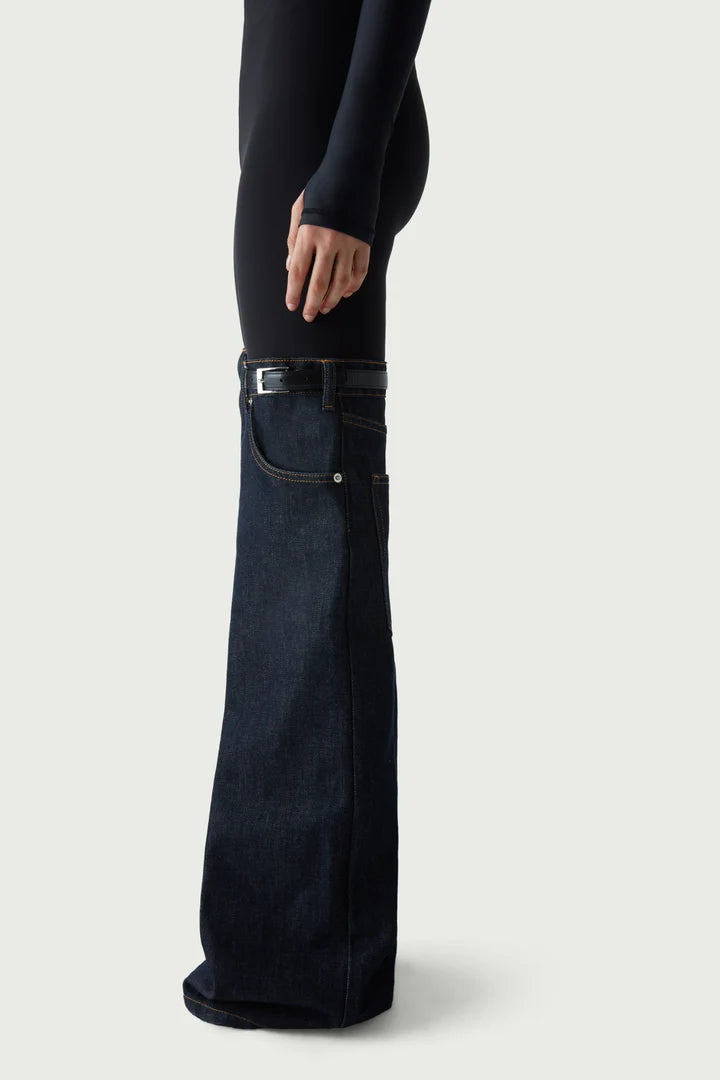 Hybrid Denim Flare Trousers - Navy