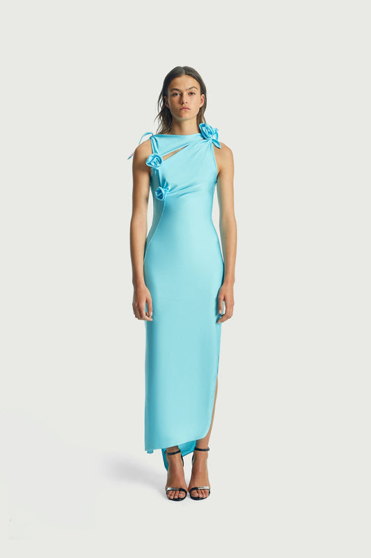 Asymetric Flower Gown - Turquoise