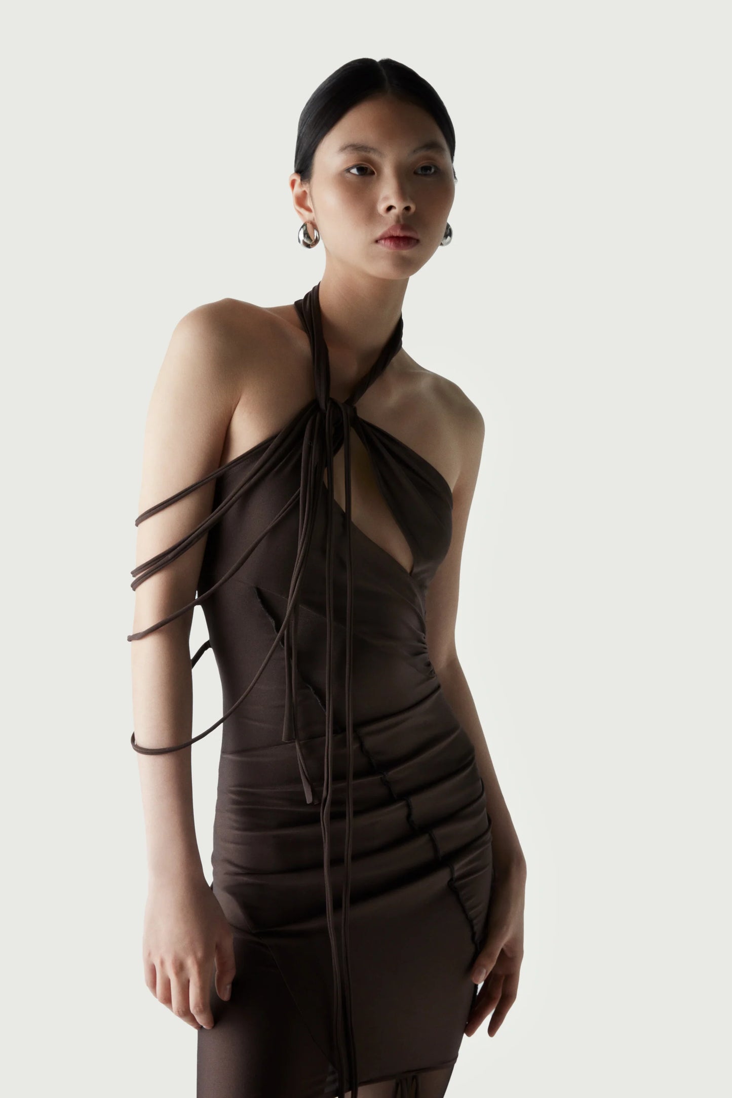 Asymmetric Multi Strap Dress - Brown