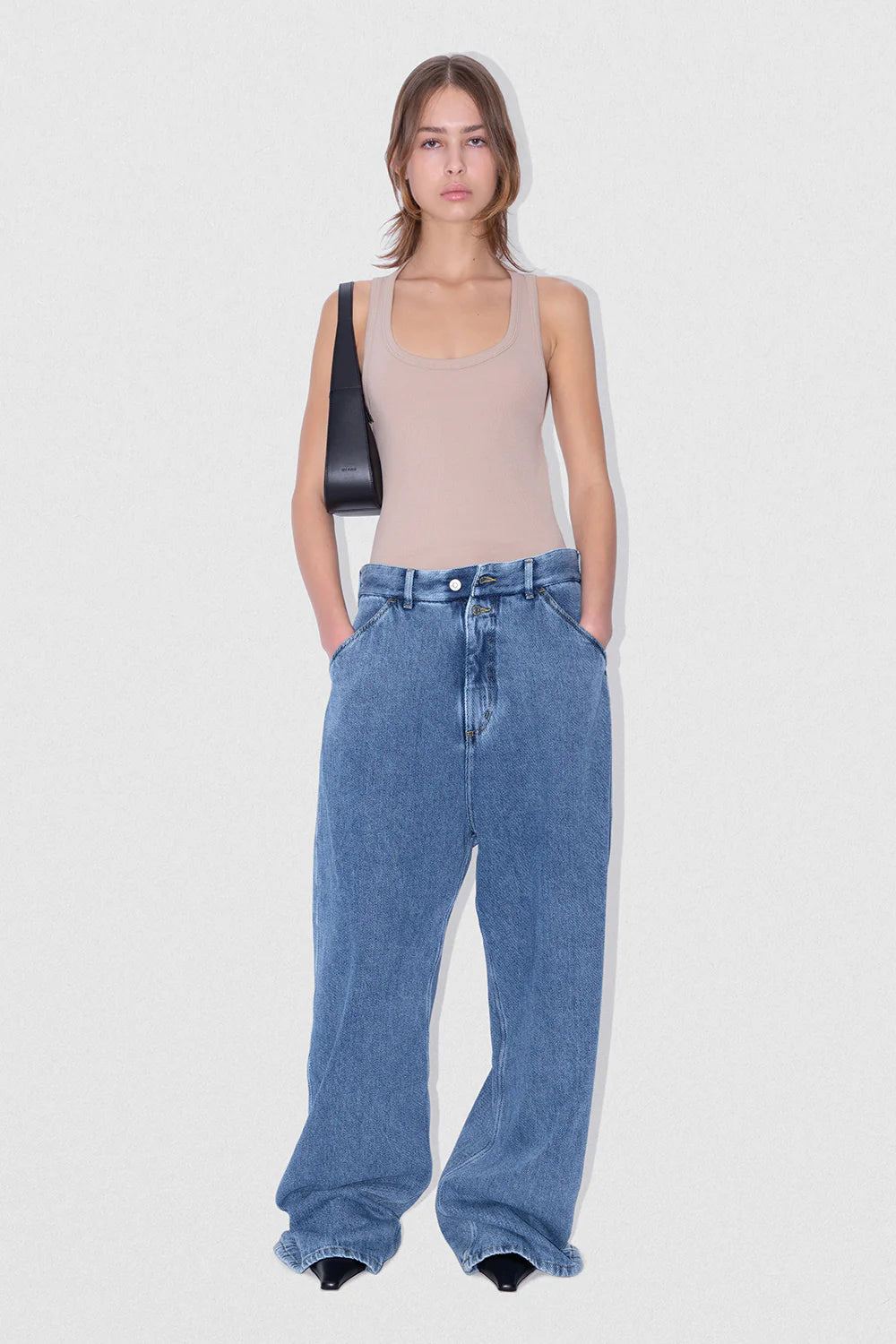 D Denim Wide Trousers Stone Wash Denim