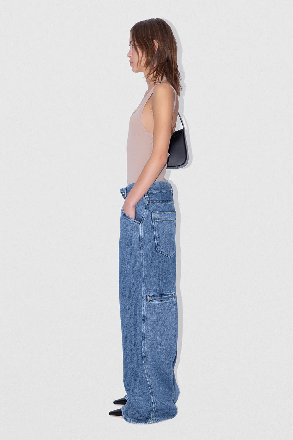 D Denim Wide Trousers Stone Wash Denim