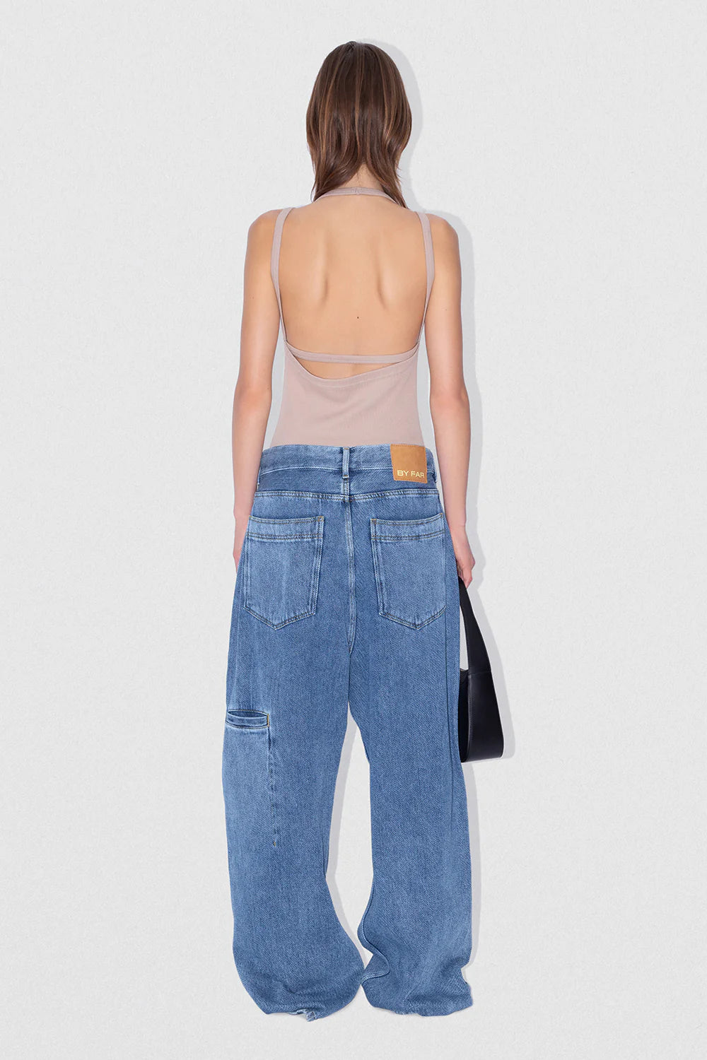 D Denim Wide Trousers Stone Wash Denim