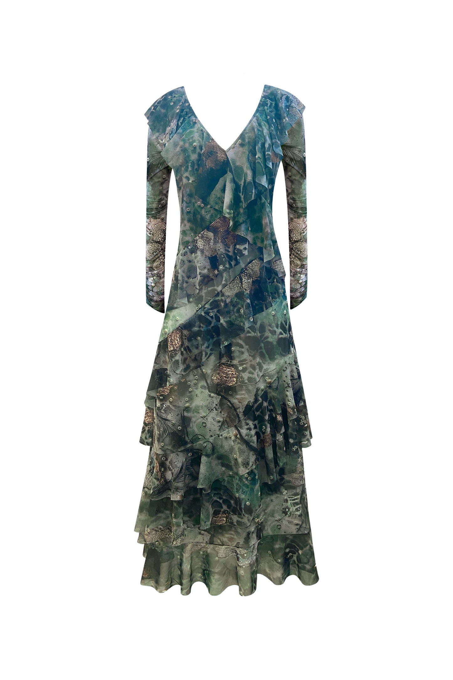 The Frill maxi dress in Dark forest