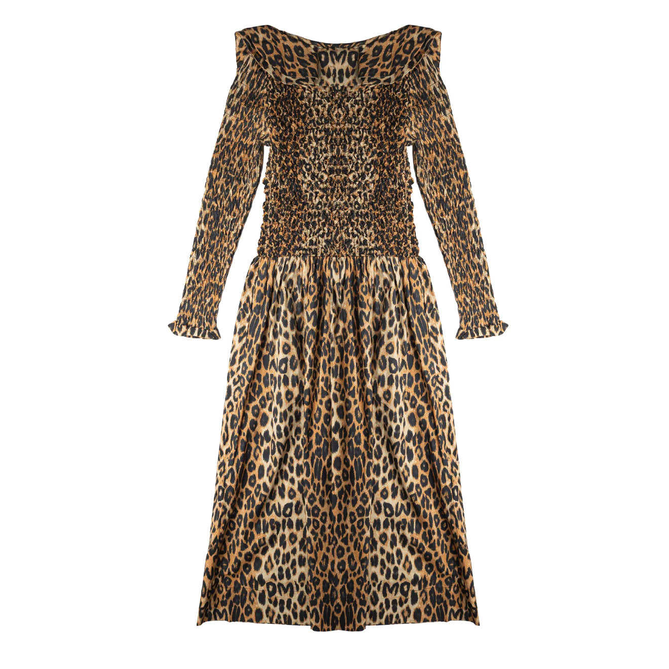 Harper Shirred Midi Dress Leopard