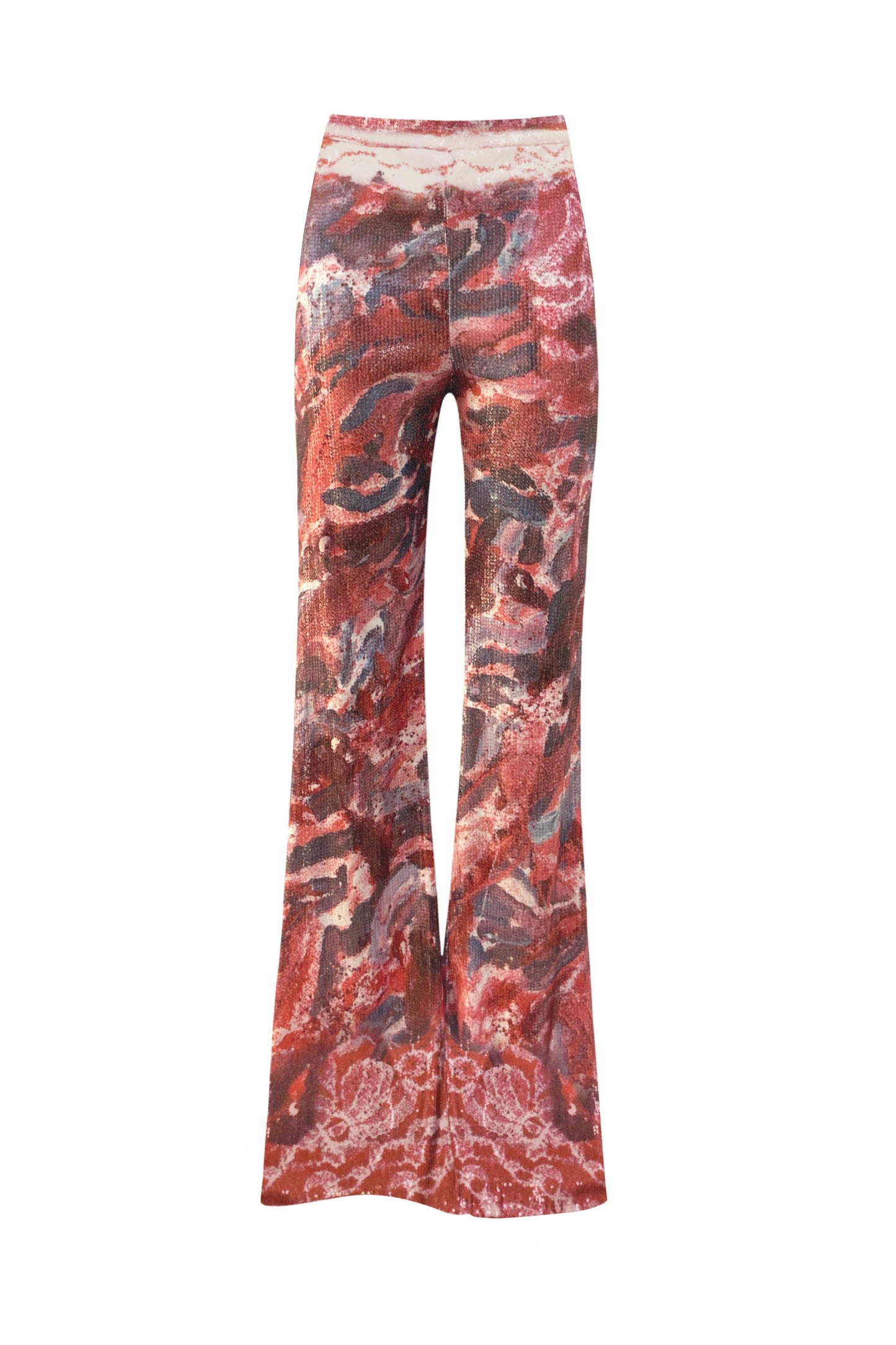 The Sequin Trousers in Red Lace