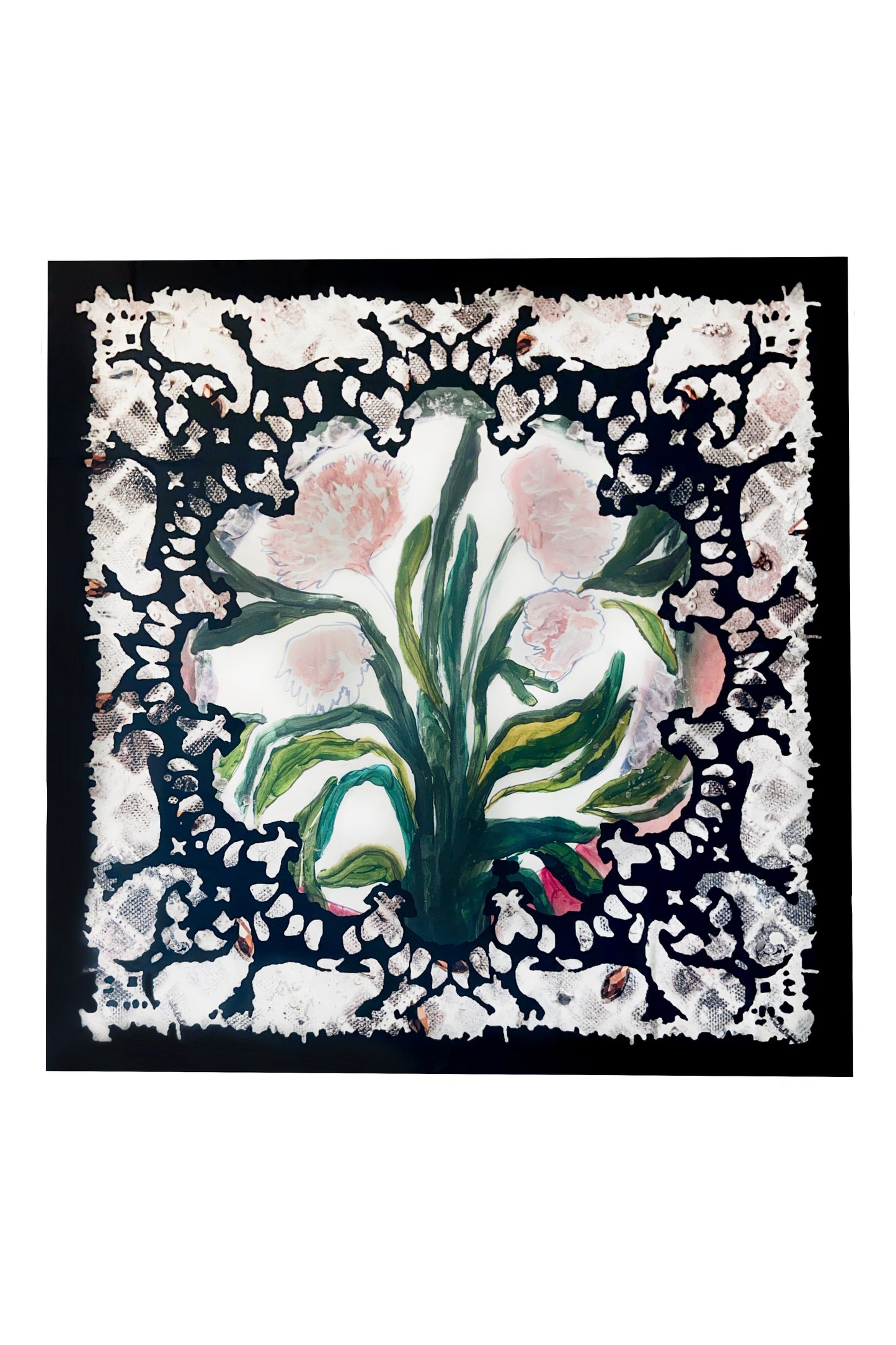 Flower Painting Silk Scarf 133 x 133 cm