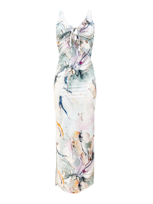 The Knot Maxi Dress in Floral Denim