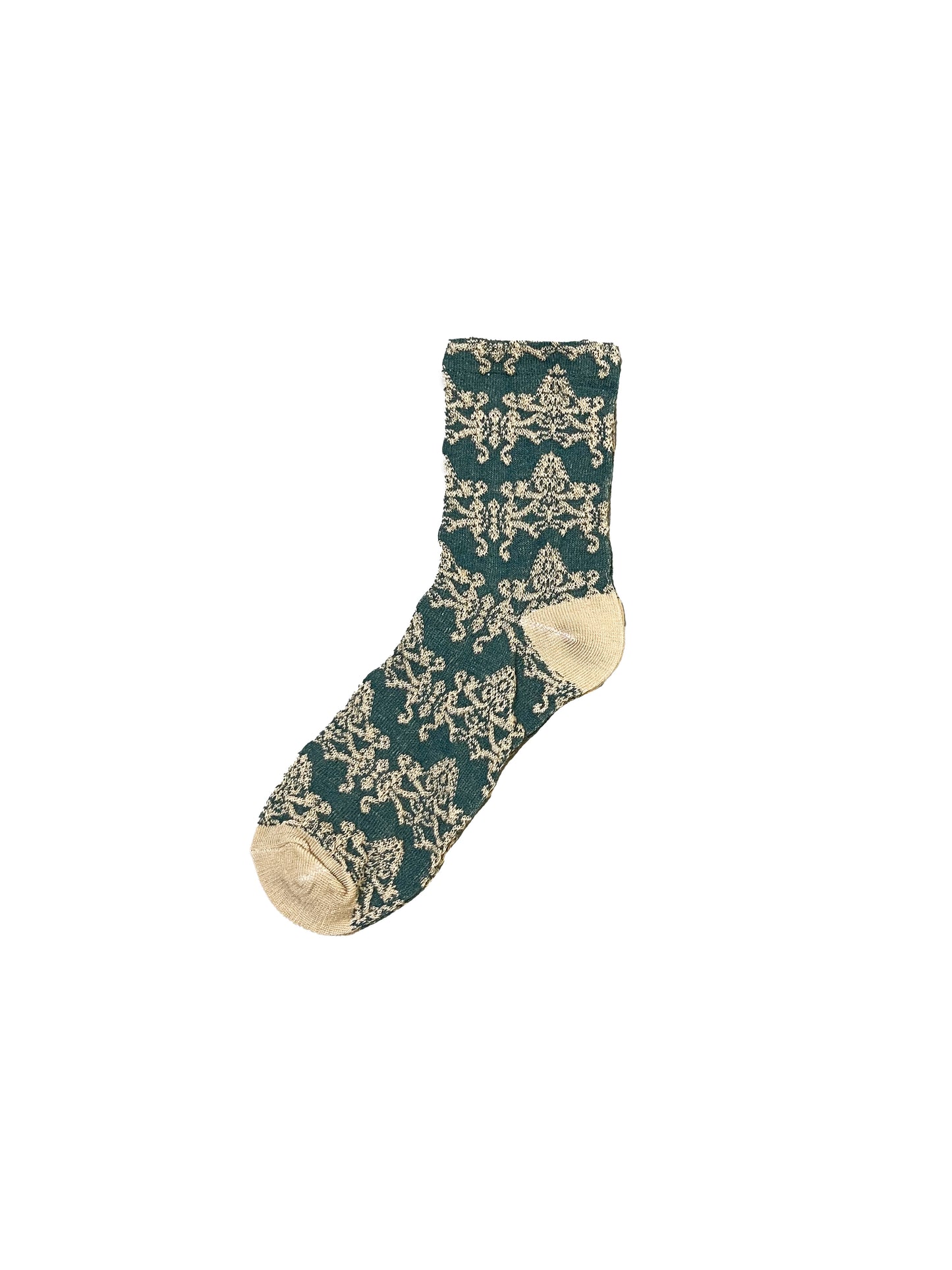 The Green and Pink Embroidered Socks