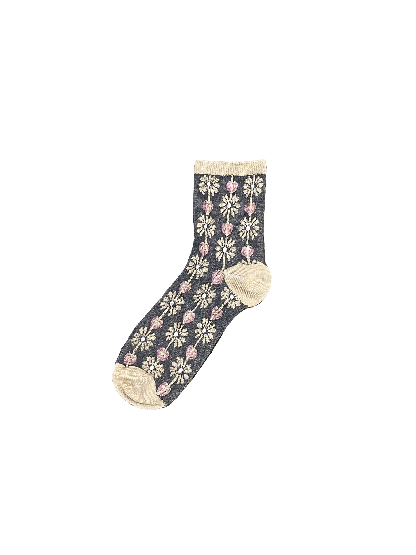 The Grey and Pink Embroidered Socks