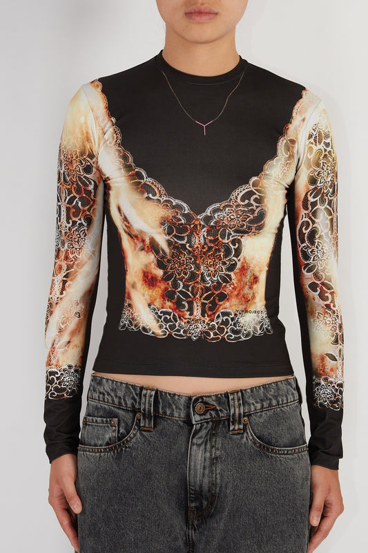 Lace Print Long Sleeve Top