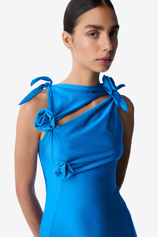 Asymmetric Flower Gown Blue