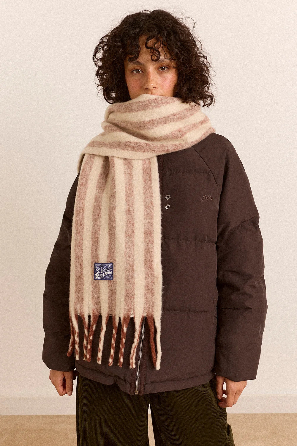 Brushed Fluffy Scarf - Chocolate & Ecru Stripe