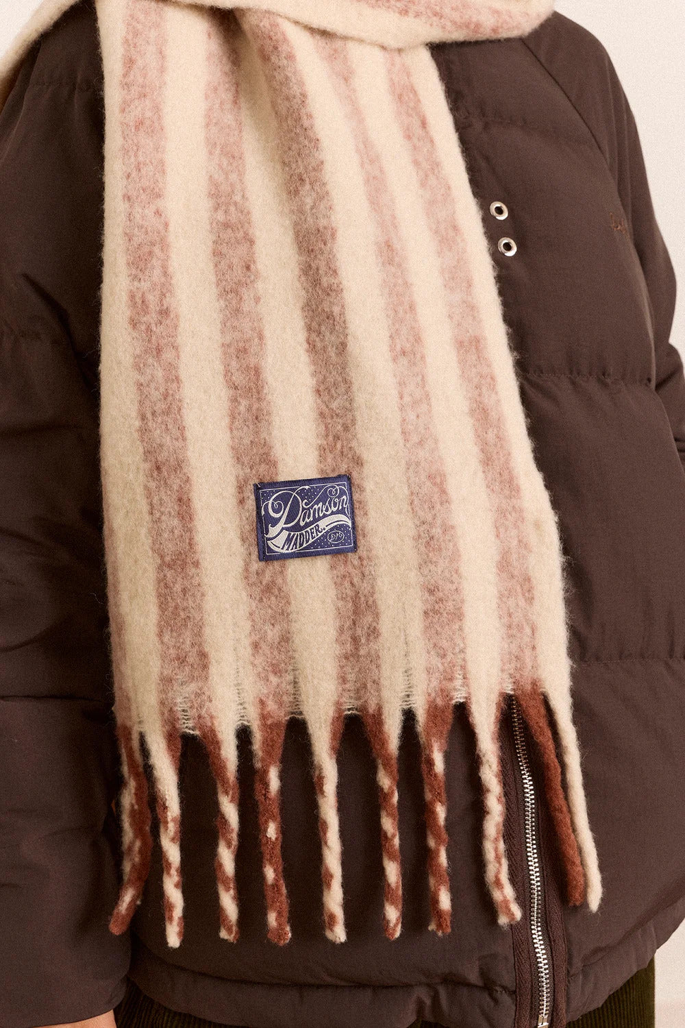 Brushed Fluffy Scarf - Chocolate & Ecru Stripe