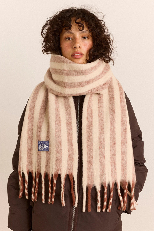Brushed Fluffy Scarf - Chocolate & Ecru Stripe