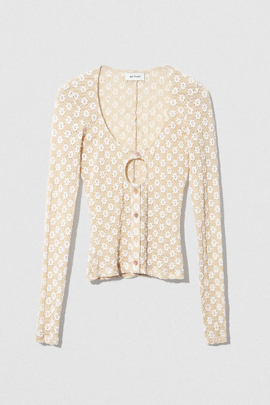 Rubi Cardigan Beige Floral Lace