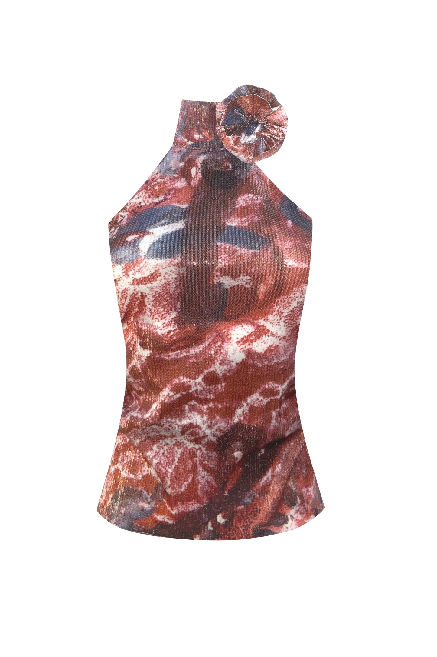 The Sequin Halter Top in Red Lace