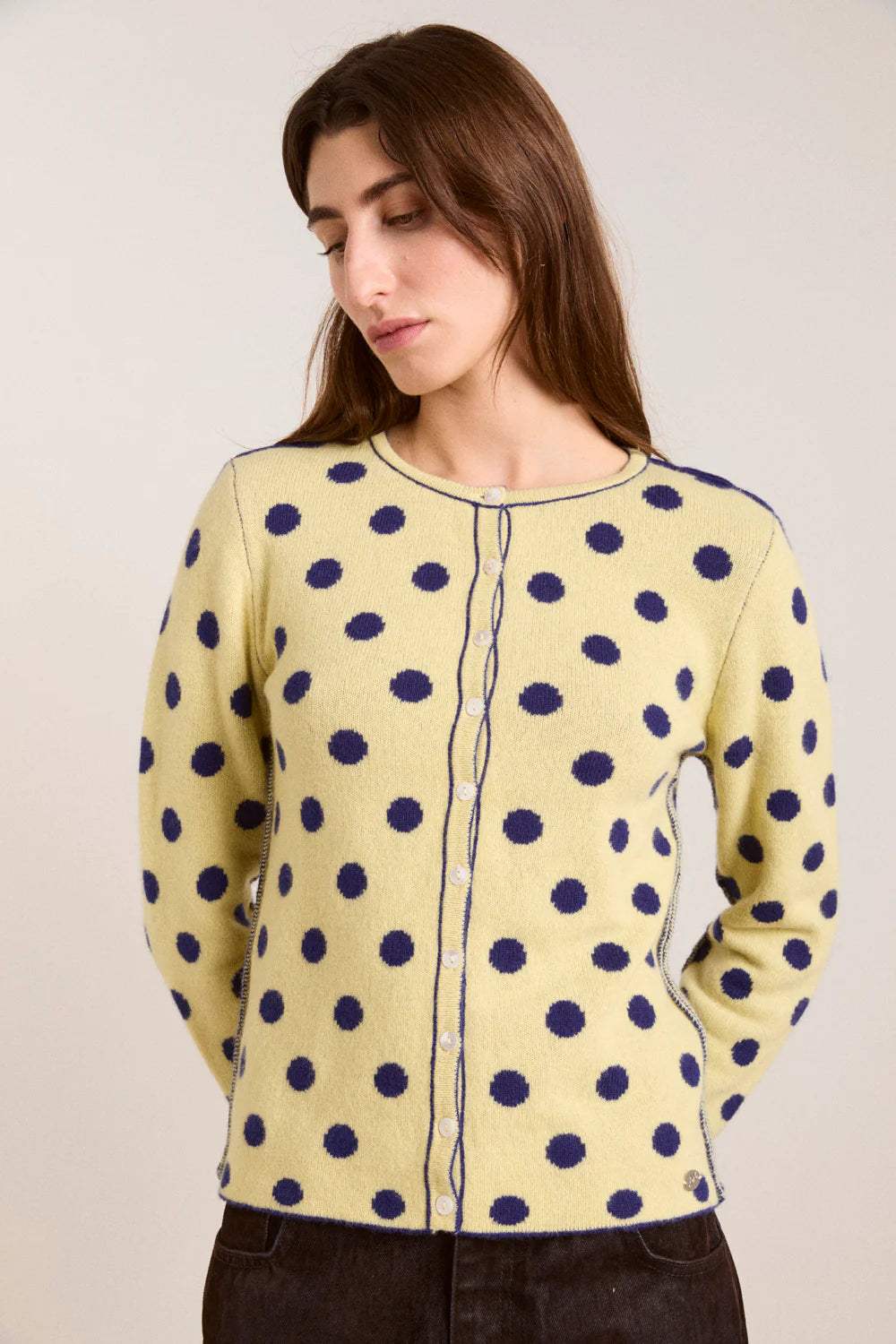 Tabitha Merino Reversible Cardigan - Navy/Butter
