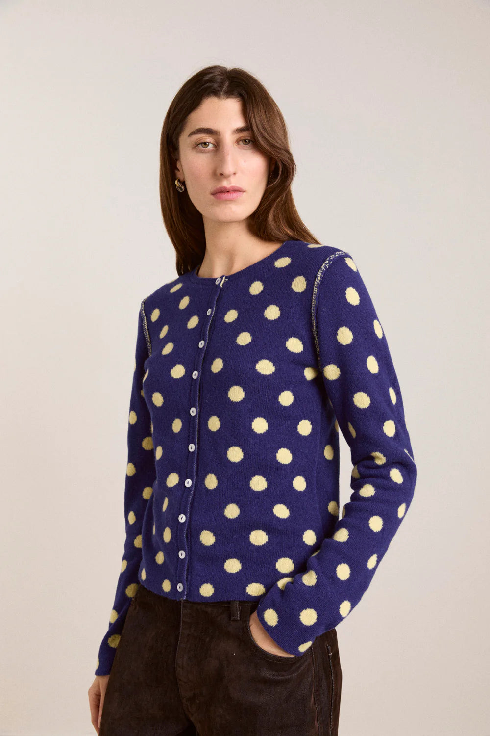 Tabitha Merino Reversible Cardigan - Navy/Butter