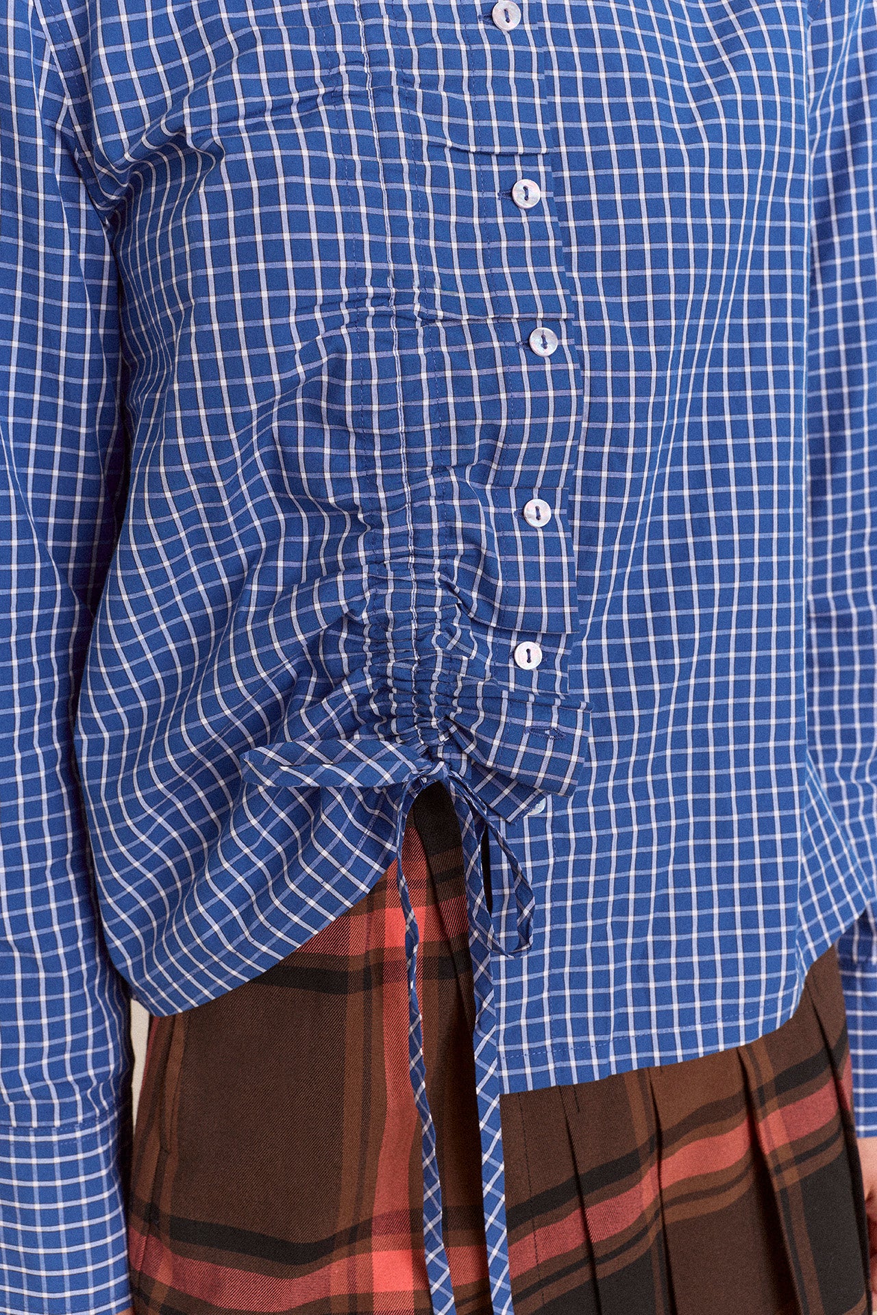 Talia Ruched Shirt - Blue Check