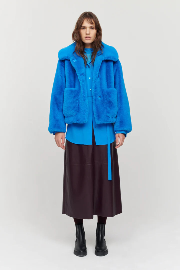 Traci Faux Fur Jacket - Azure Blue