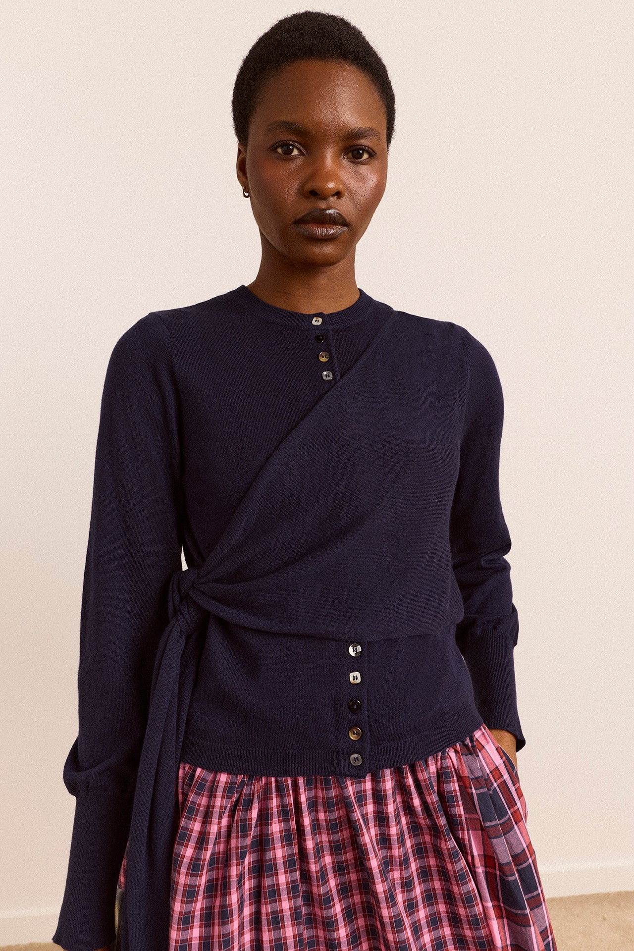 Venna Wrap Merino Wool Cardigan Navy