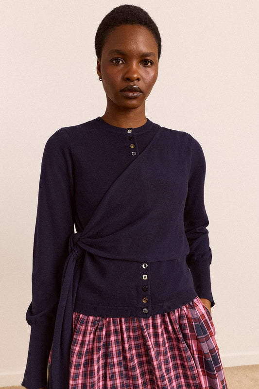 Venna Wrap Merino Wool Cardigan Navy