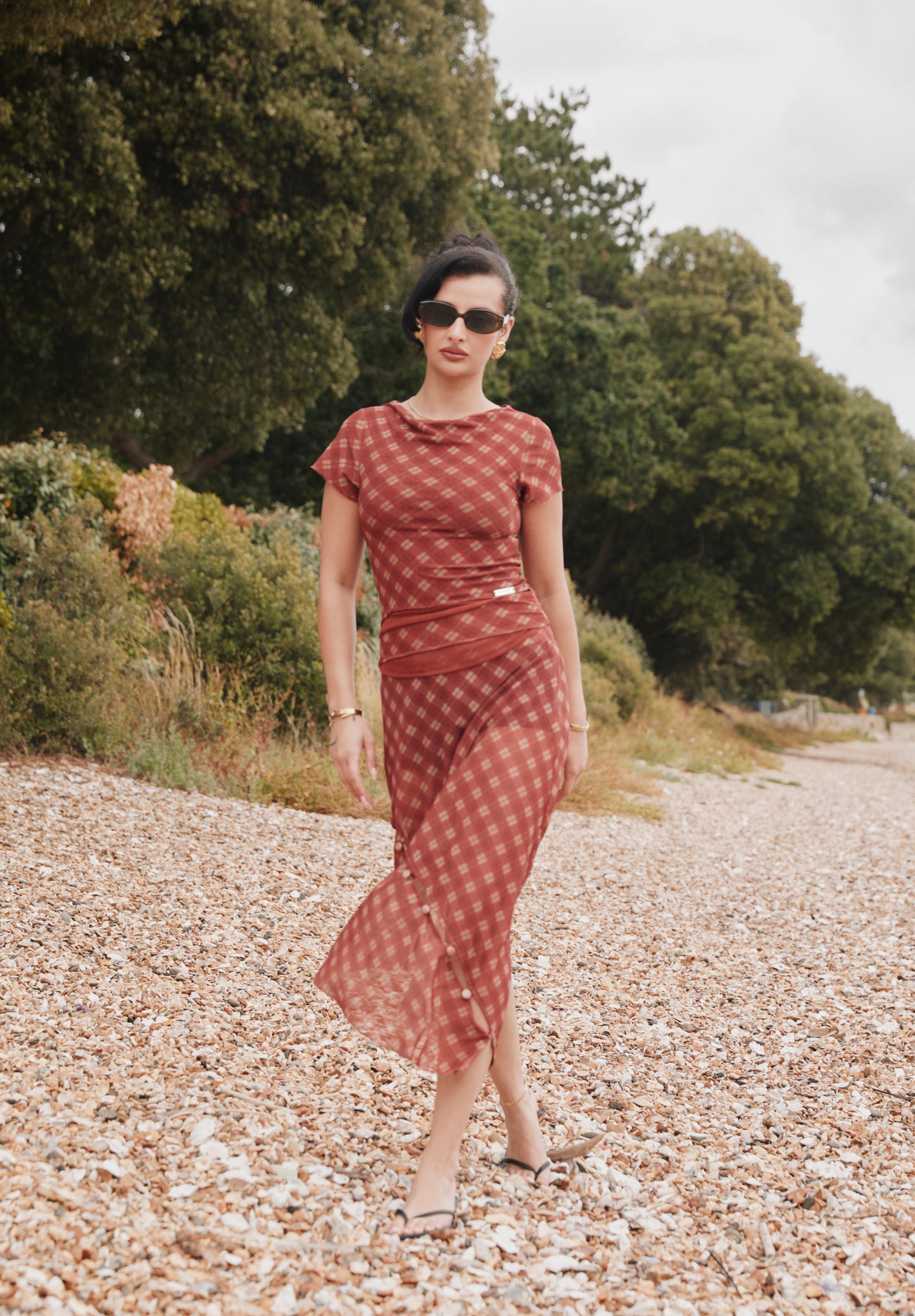 RETRO CHECK MESH SKIRT