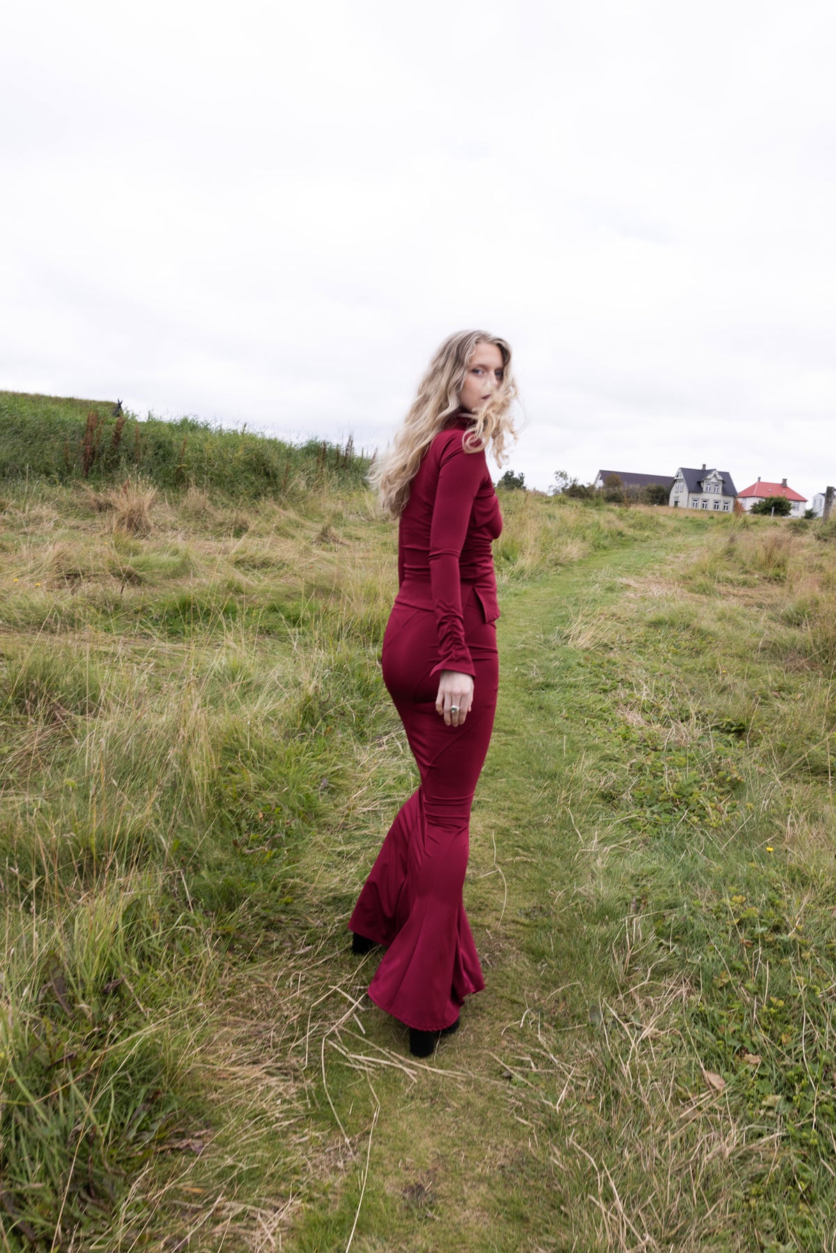 The Twisted Maxi Skirt in Burgundy