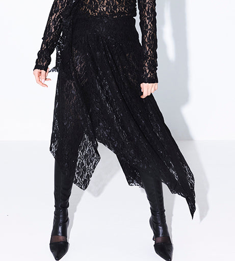The Frill Skirt in Black Lace