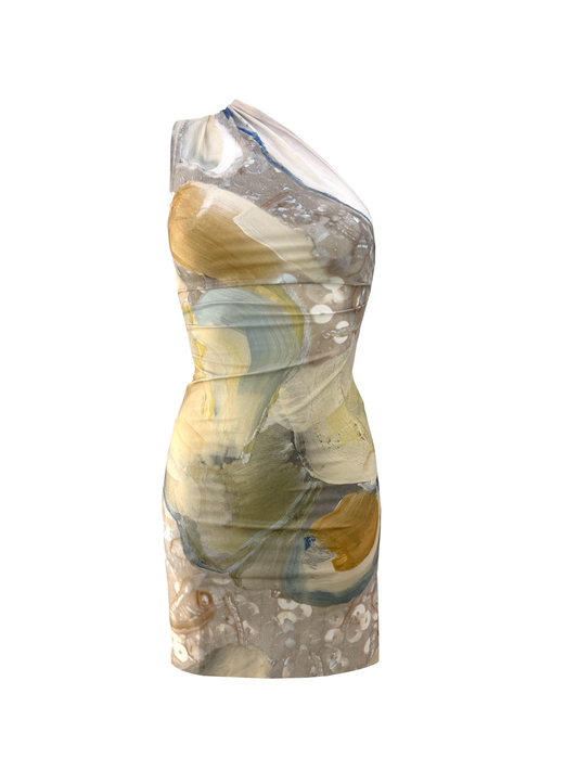 The One Shoulder Dress in Beige Painting