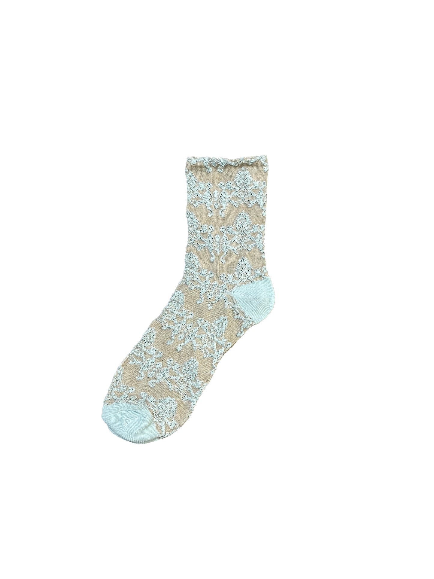 The Beige and Mint Green Embroidered Socks