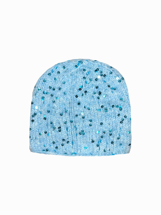 The Sequin Beanie in Light Blue